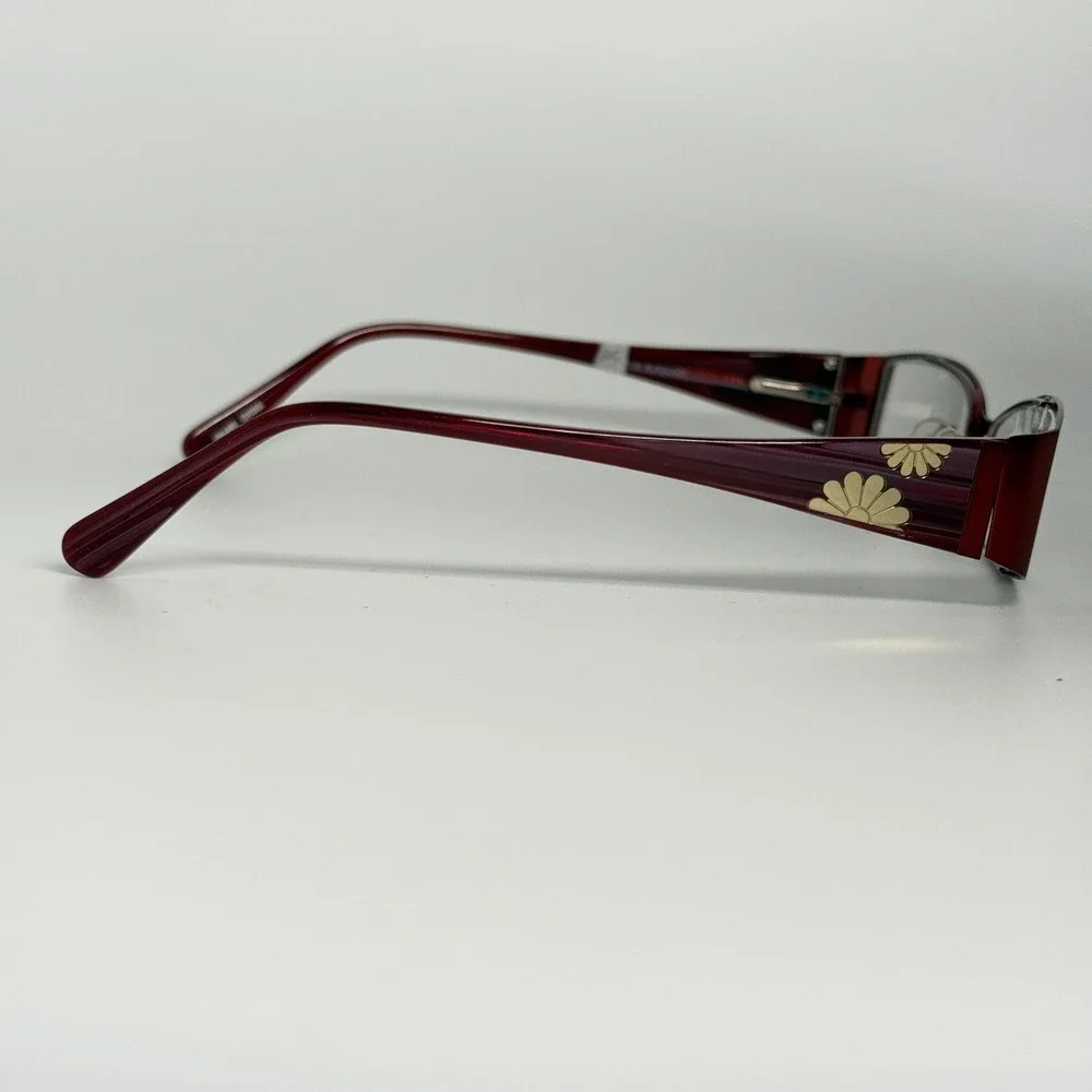 TAKA T2628 Burgundy‎ Stainless Steel Eyeglasses Frames with Floral Temple Detail